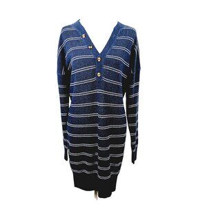 NWT Prana, "Milani" Henley Dress, Navy & White Nautical Stripe, Knit, Size Small
